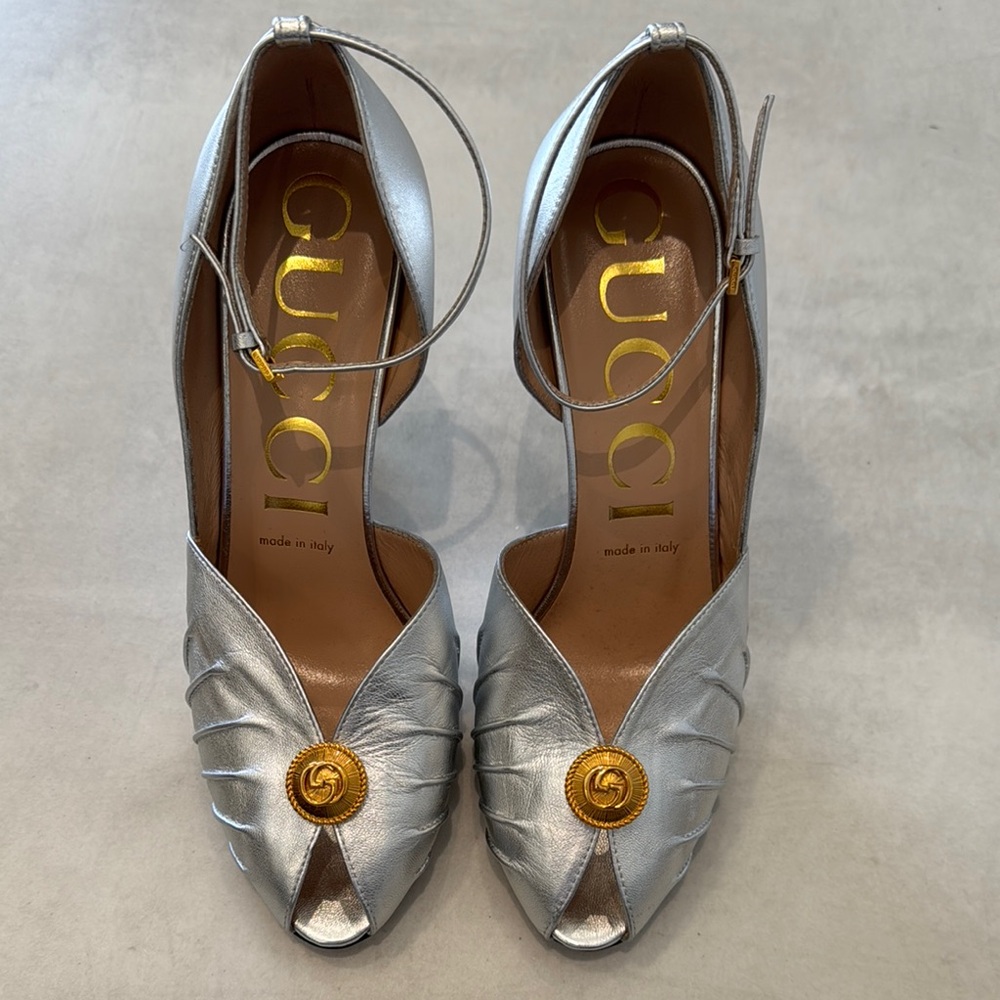 Gucci Women's Silver Peep-Toe Heels